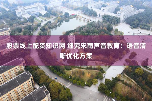股票线上配资知识网 细究宋雨声音教育：语音清晰优化方案